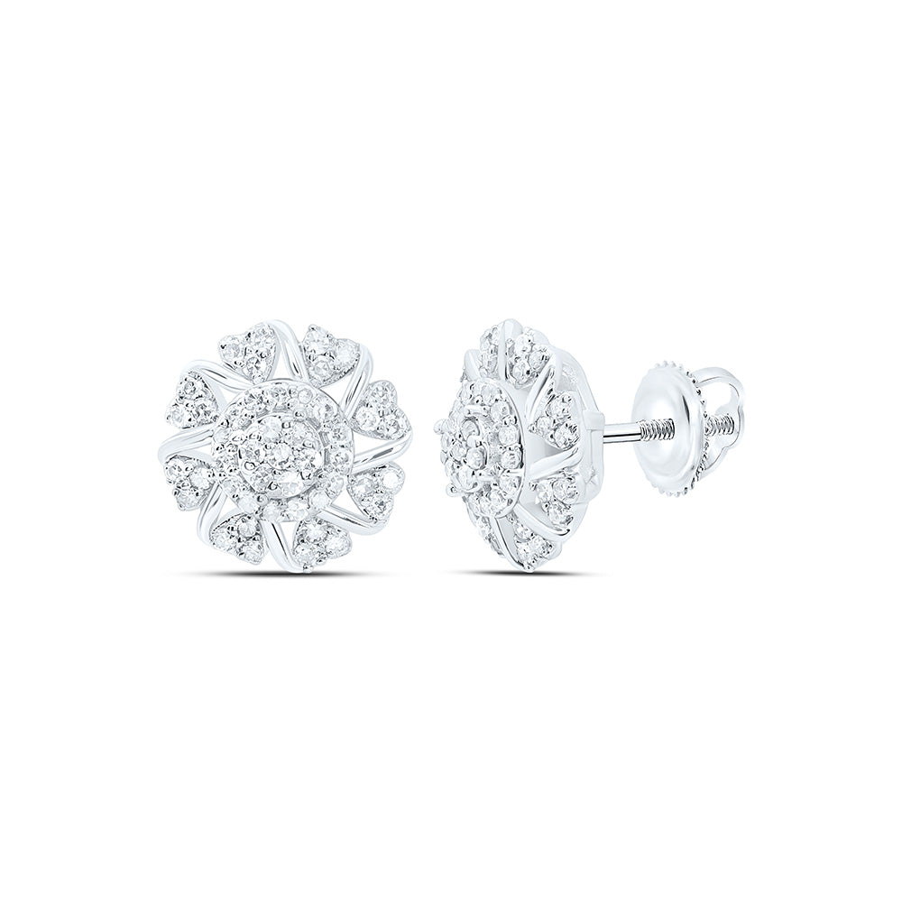 10K Yellow Or White Gold 1/3Cttw Natural Diamond Nk Fashion Heart Flower Earring