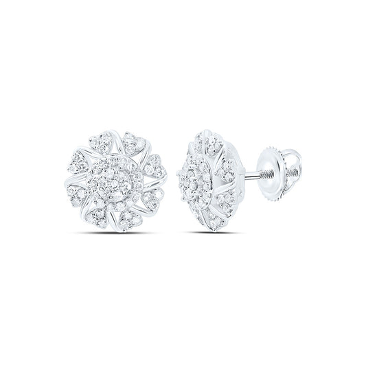 10K Yellow Or White Gold 1/3Cttw Natural Diamond Nk Fashion Heart Flower Earring