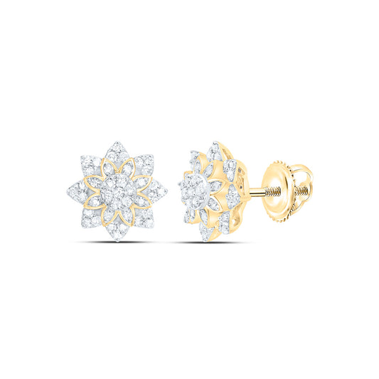 10K Yellow Or White Gold 1/4Cttw Natural Diamond Nk Fashion Flower Earring
