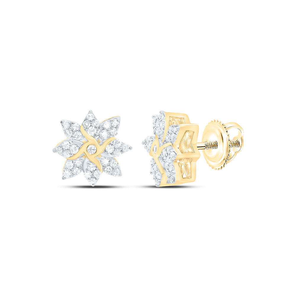 10K Yellow Or White Gold 1/5Cttw Natural Diamond Nk Fashion Flower Earring