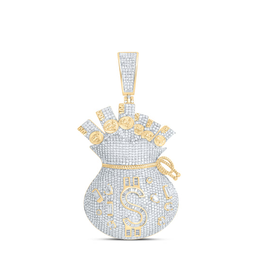 10K Yellow Gold 4 3/4Cttw Natural Diamond Nk 1/5Ct-Cov, 1/5Ct-Cps, Dollar Money Bag Mens Charm