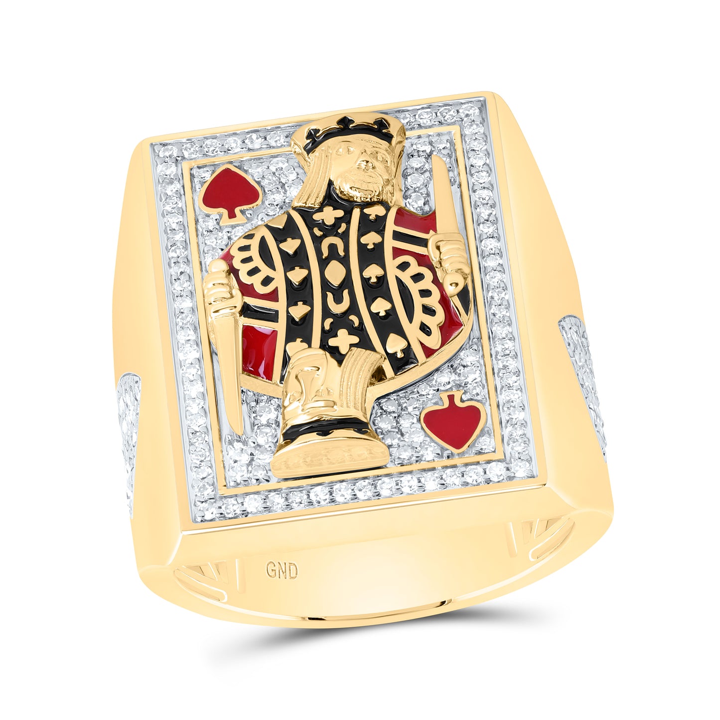 10K Yellow Gold 3/4Ctw Diamond King Ace Of Red Spades Ring