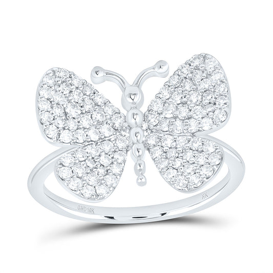 10K Yellow Or White Gold 5/8Cttw Natural Diamond Nk Fashion Butterfly Ring