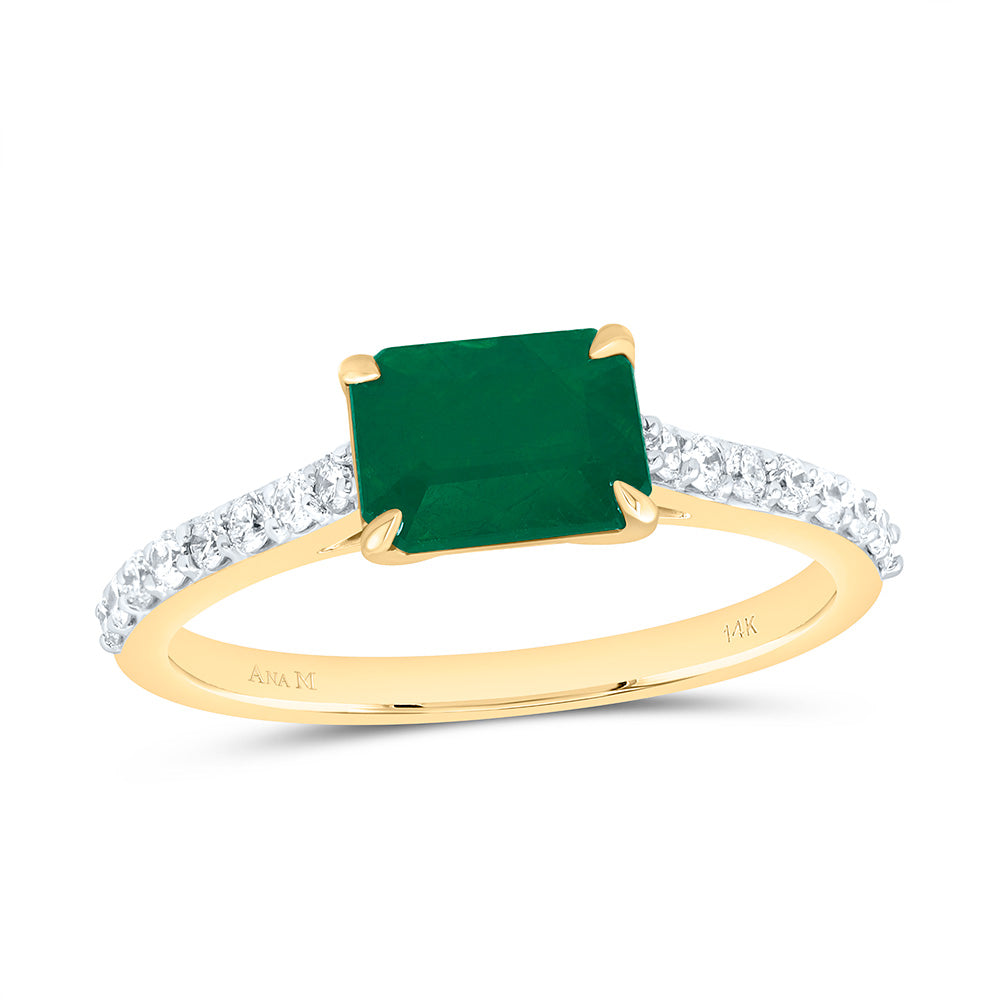 14K Yellow Or White Gold 1/4 Cttw Natural Diamond Ana M 7X5Mm Emerald Natural Gem Bridal Anniversary Wedding Engagement Band Ring