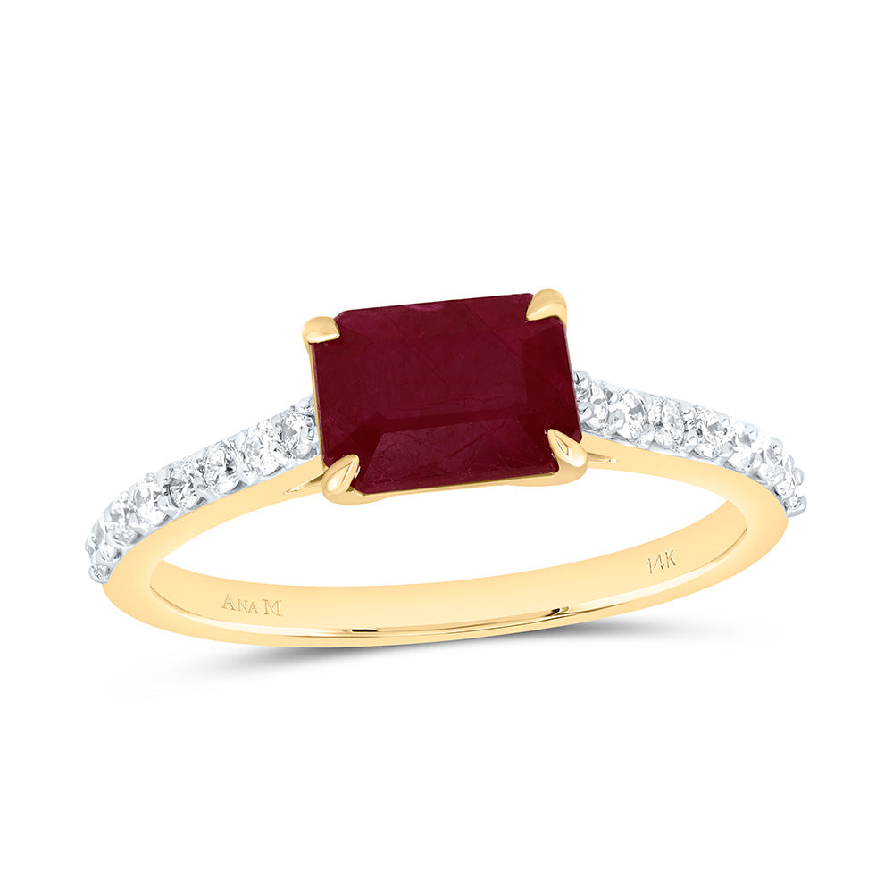 14K Yellow Gold 1/4Cttw Natural Diamond Ana M 7X5Mm Emerald Ruby Natural Gem Ring