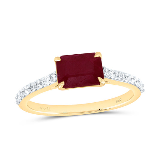 14K Yellow Gold 1/4Cttw Natural Diamond Ana M 7X5Mm Emerald Ruby Natural Gem Ring