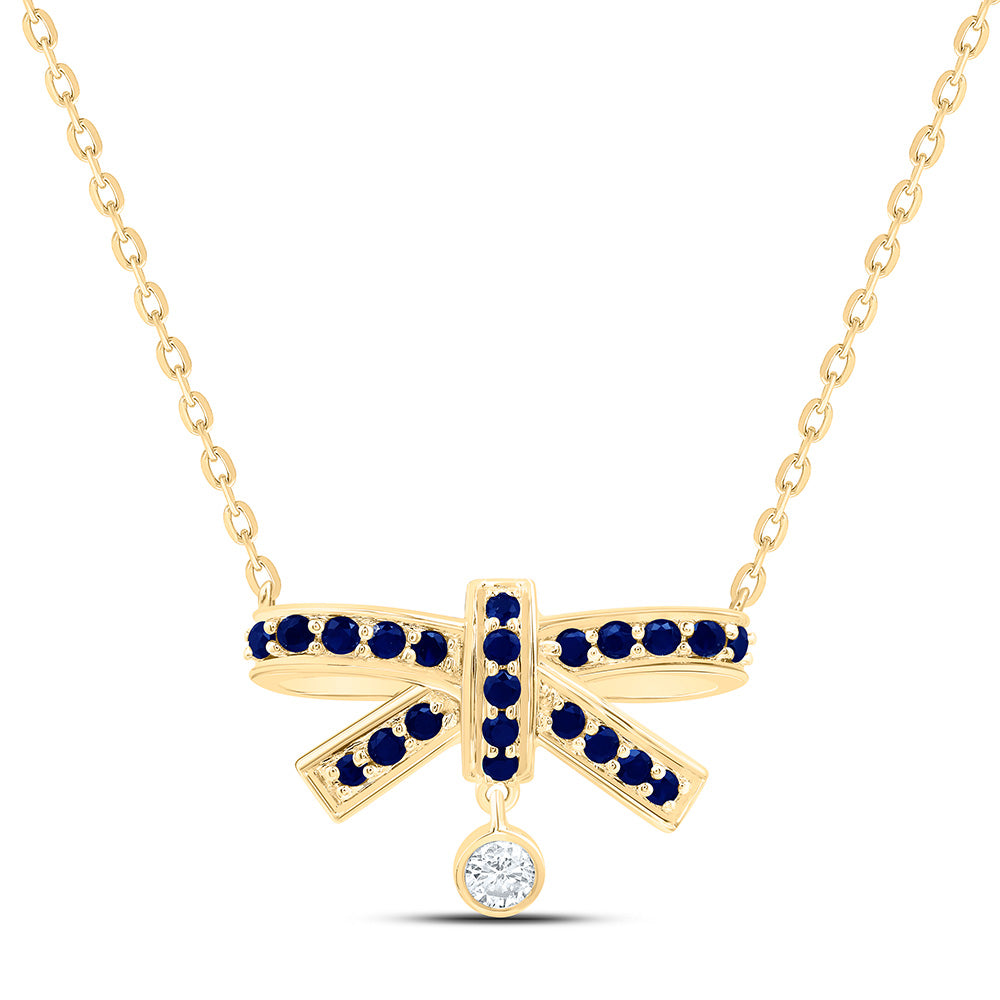 14K Yellow Or White Gold 1/20Cttw Natural Diamond Ana M Round Natural Gem Bow Necklace (18 Inch)