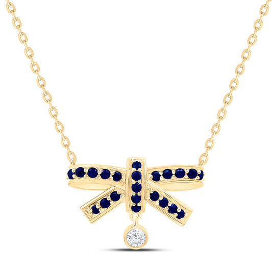 14K Yellow Or White Gold 1/20Cttw Natural Diamond Ana M Round Natural Gem Bow Necklace (18 Inch)