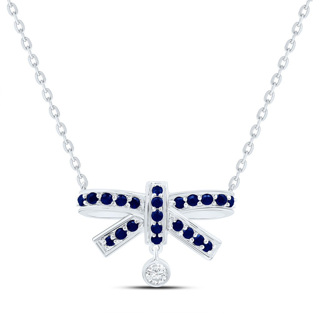 14K Yellow Or White Gold 1/20Cttw Natural Diamond Ana M Round Natural Gem Bow Necklace (18 Inch)