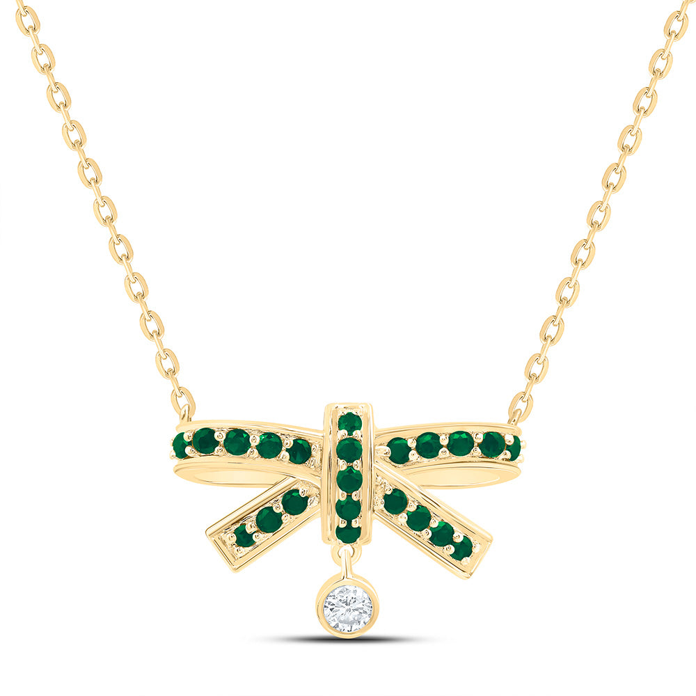 14K Yellow Or White Gold 1/20Cttw Natural Diamond Ana M Round Natural Gem Bow Necklace (18 Inch)