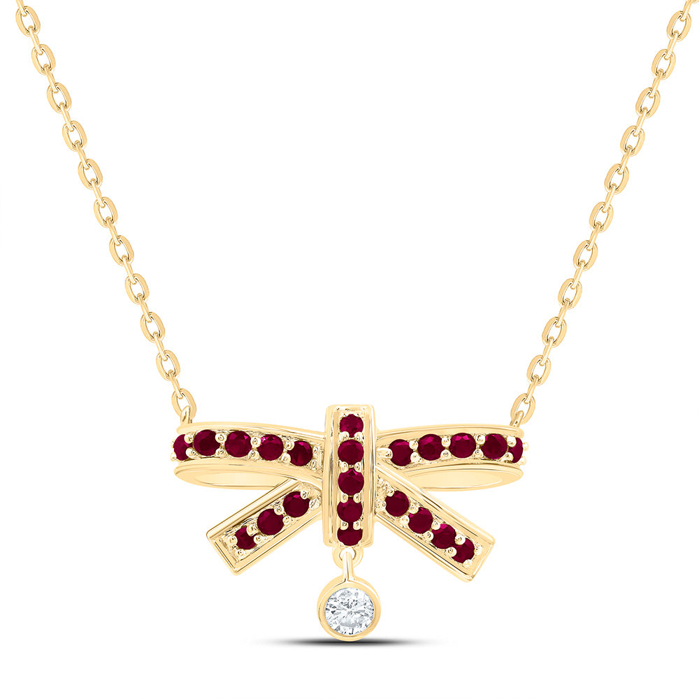 14K Yellow Or White Gold 1/20Cttw Natural Diamond Ana M Round Natural Gem Bow Necklace (18 Inch)
