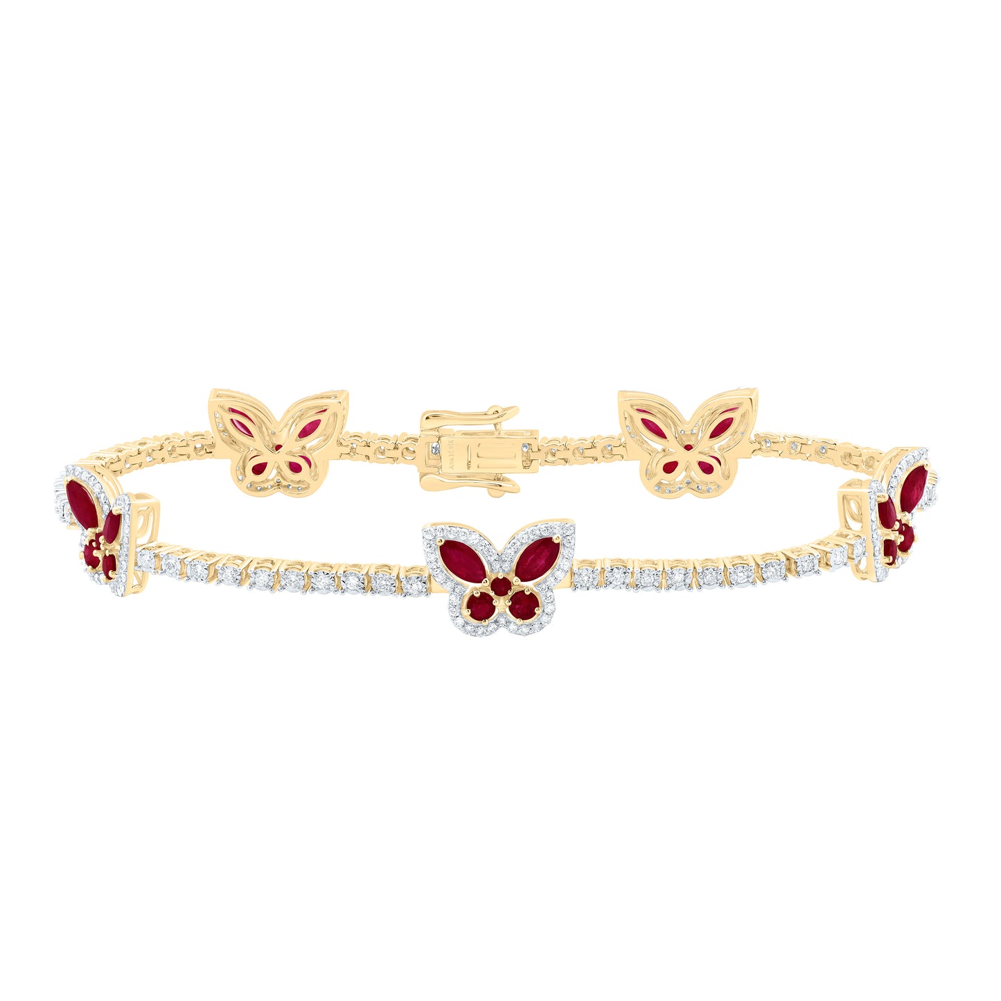 14K Yellow Or White Gold 1Cttw Natural Diamond Ana M  Marquise, 7/8Ct Round, Natural Gem Butterfly Bracelet (7 Inch)