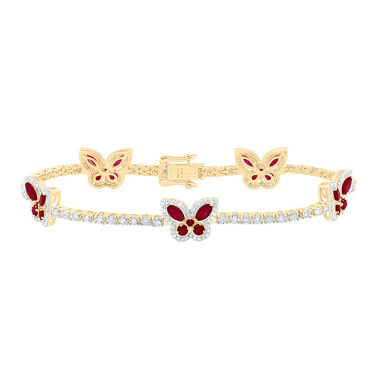 14K Yellow Or White Gold 1Cttw Natural Diamond Ana M  Marquise, 7/8Ct Round, Natural Gem Butterfly Bracelet (7 Inch)
