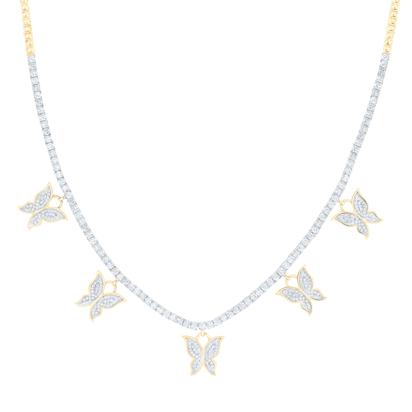 10K Yellow Gold 4 1/3Cttw Natural Diamond Nk Fashion Butterfly Necklace (17 Inch)