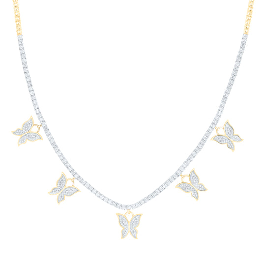 14K Yellow Gold 4 1/3Cttw Natural Diamond Nk Fashion Butterfly Necklace (17 Inch)