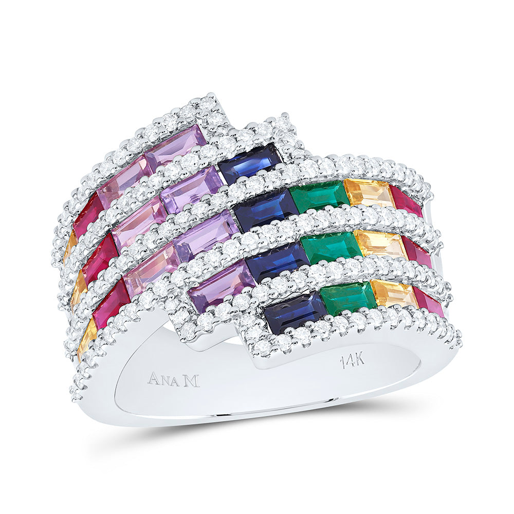 14K Yellow Or White Gold 5/8Cttw Natural Diamond Ana M 3 Ct Baguette Natural Gem Multi Clr Sapphire Ring