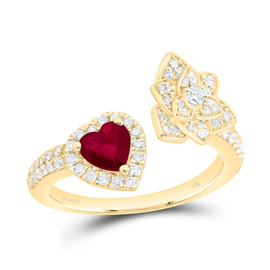 14K Yellow Or White Gold 1/2Cttw Natural Diamond Ana M 5Mm Heart Natural Gem Flower Heart Ring