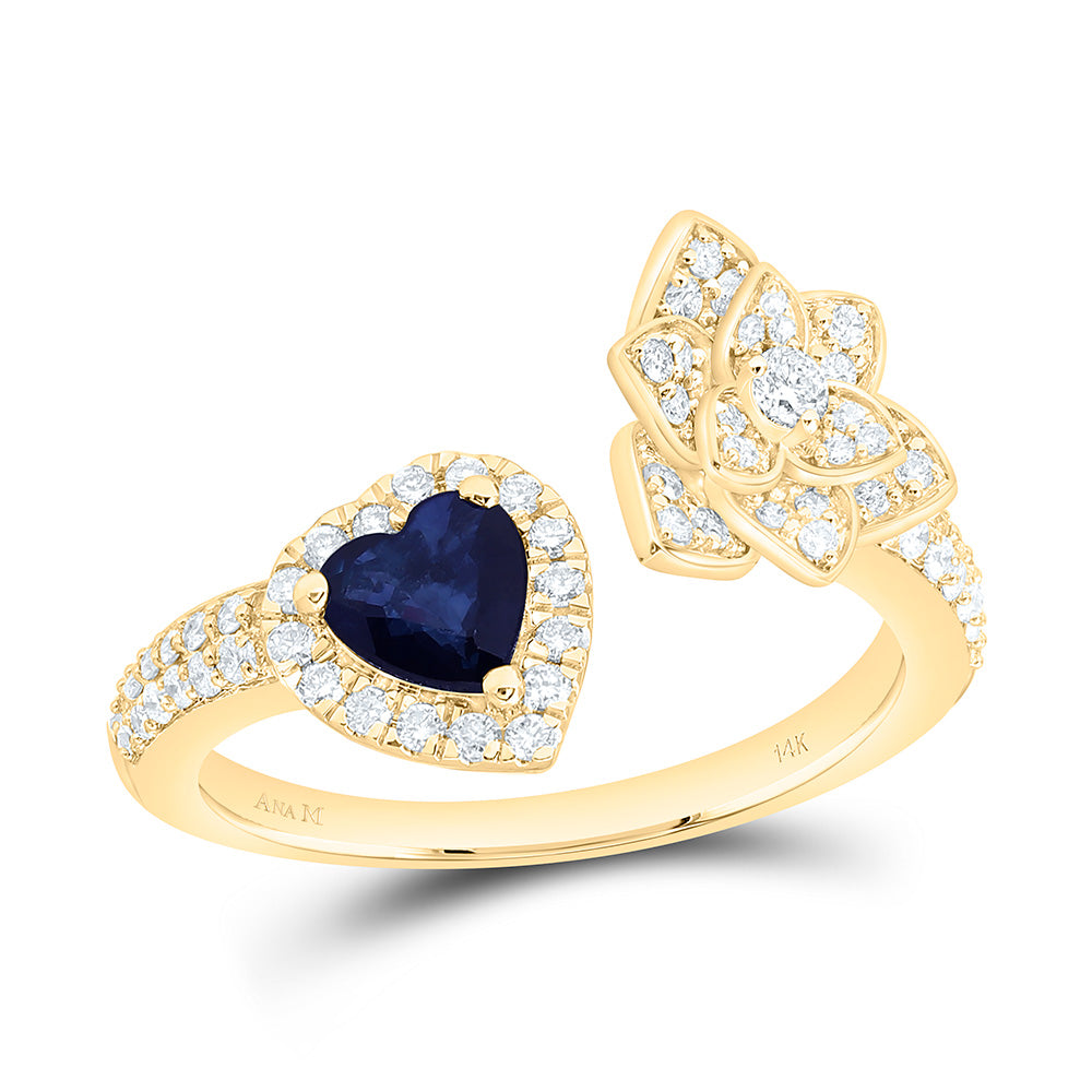14K Yellow Or White Gold 1/2Cttw Natural Diamond Ana M 5Mm Heart Natural Gem Flower Heart Ring