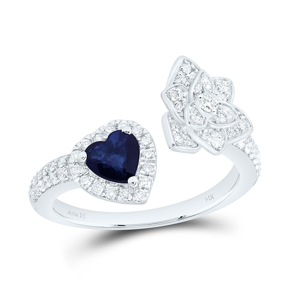 14K Yellow Or White Gold 1/2Cttw Natural Diamond Ana M 5Mm Heart Natural Gem Flower Heart Ring