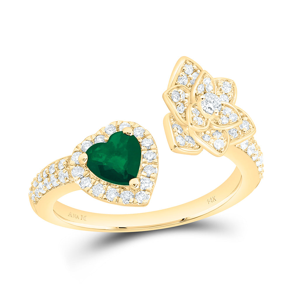 14K Yellow Or White Gold 1/2Cttw Natural Diamond Ana M 5Mm Heart Natural Gem Flower Heart Ring