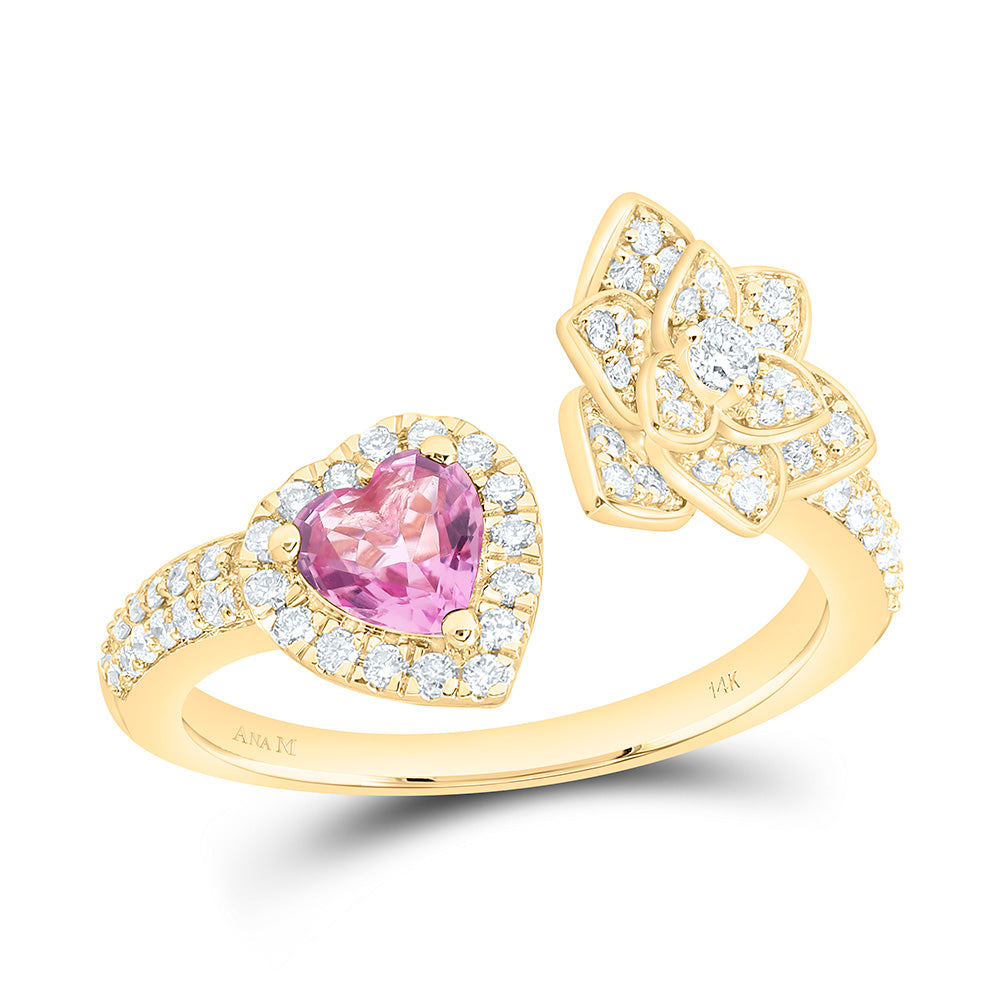 14K Yellow Or White Gold 1/2Cttw Natural Diamond Ana M 5Mm Heart Natural Gem Flower Heart Ring