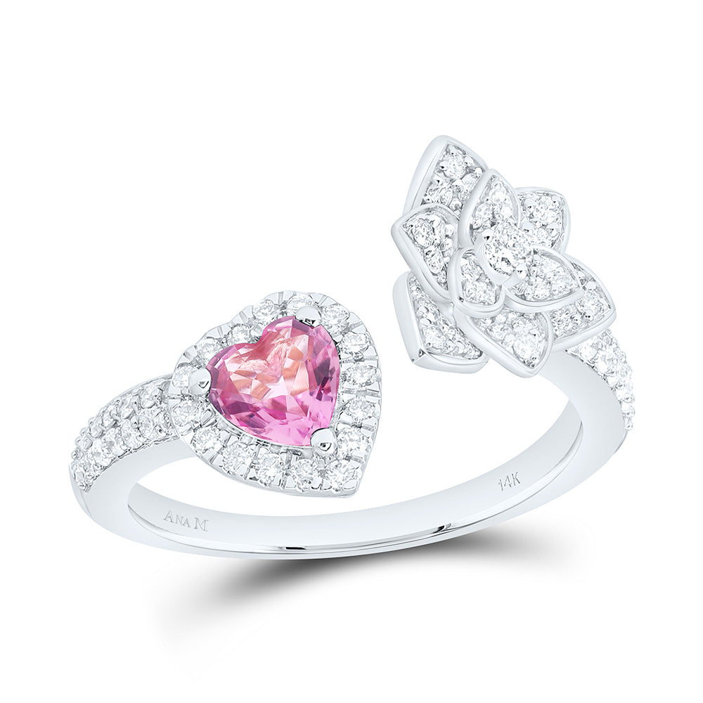 14K Yellow Or White Gold 1/2Cttw Natural Diamond Ana M 5Mm Heart Natural Gem Flower Heart Ring