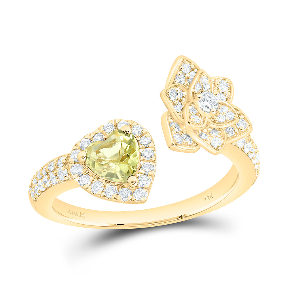 14K Yellow Or White Gold 1/2Cttw Natural Diamond Ana M 5Mm Heart Natural Gem Flower Heart Ring