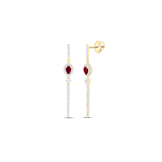 14K Yellow Or White Gold 1/2Cttw Natural Diamond Ana M 5X3Mm-Pear Natural Gem Dangling Earring