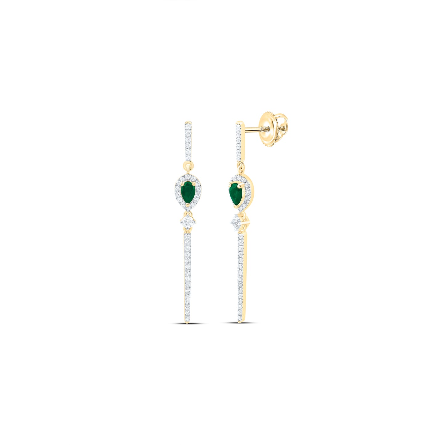 14K Yellow Or White Gold 1/2Cttw Natural Diamond Ana M 5X3Mm-Pear Natural Gem Dangling Earring