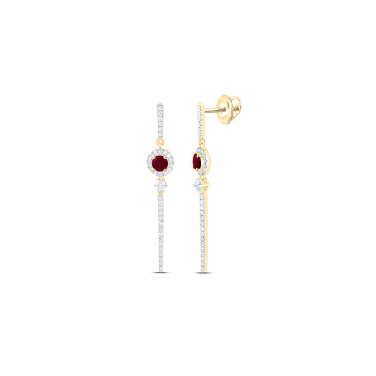 14K Yellow Or White Gold 1/2Cttw Natural Diamond Ana M 4Mm Round Natural Gem Round Dangling Earring