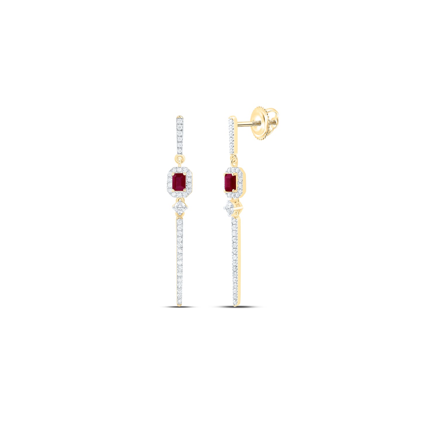 14K Yellow Or White Gold 1/2Cttw Natural Diamond Ana M 4X3Mm Natural Gem Emerald Dangling Earring