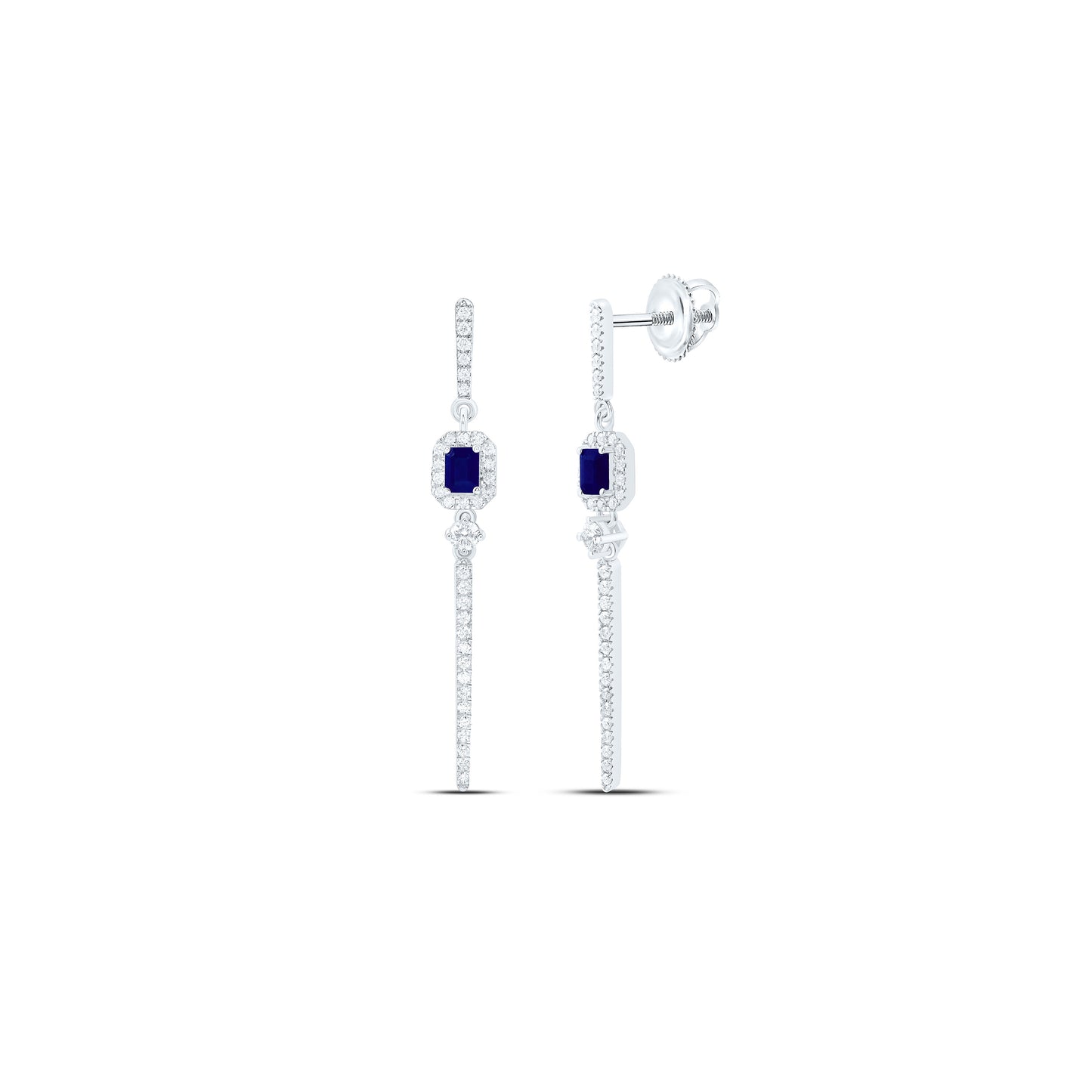 14K Yellow Or White Gold 1/2Cttw Natural Diamond Ana M 4X3Mm Natural Gem Emerald Dangling Earring