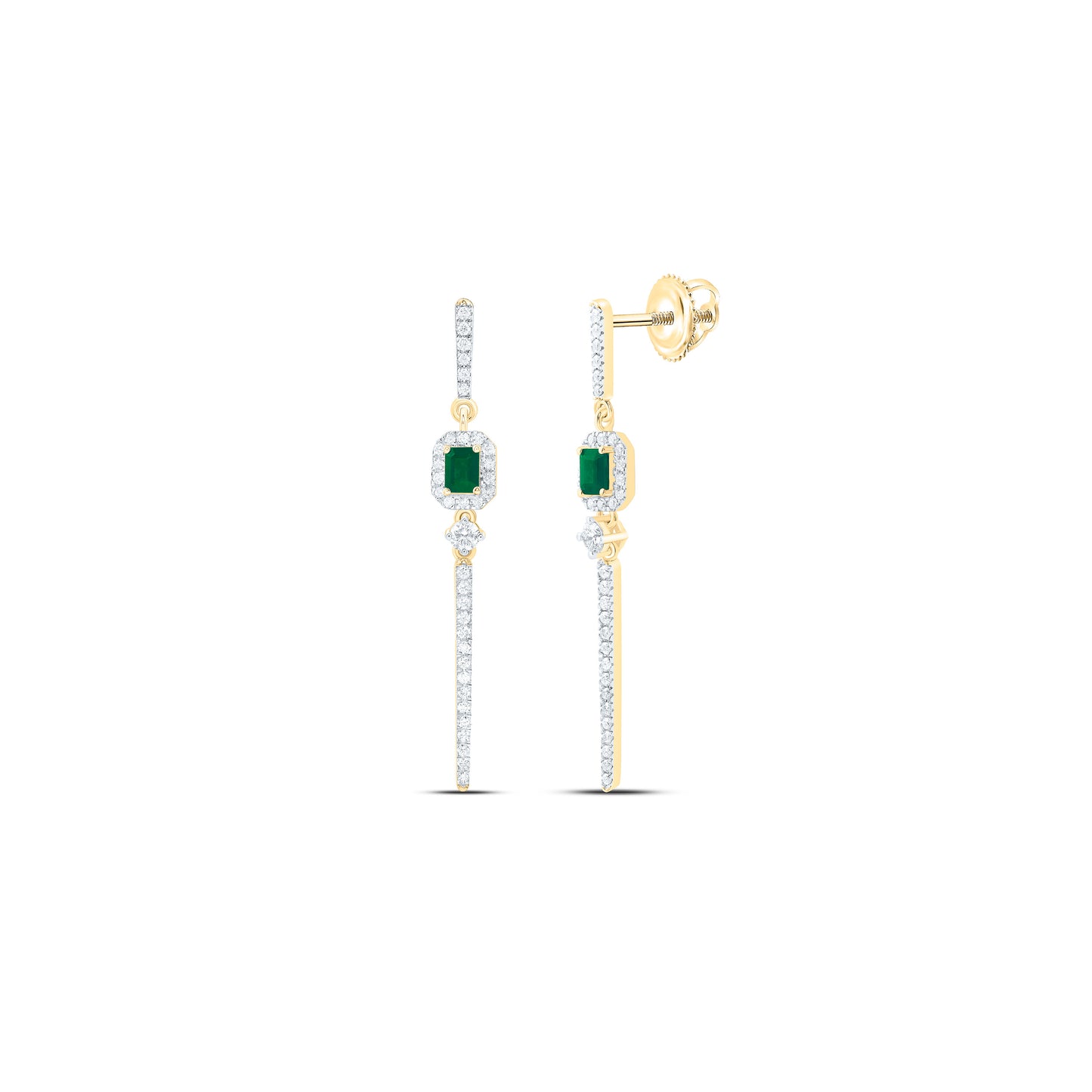 14K Yellow Or White Gold 1/2Cttw Natural Diamond Ana M 4X3Mm Natural Gem Emerald Dangling Earring