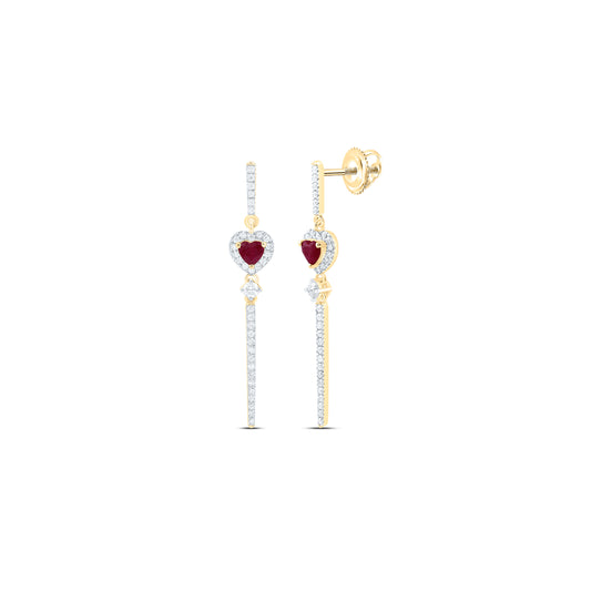 14K Yellow Or White Gold 1/2Cttw Natural Diamond Ana M 4Mm Natural Gem Heart Dangling Earring