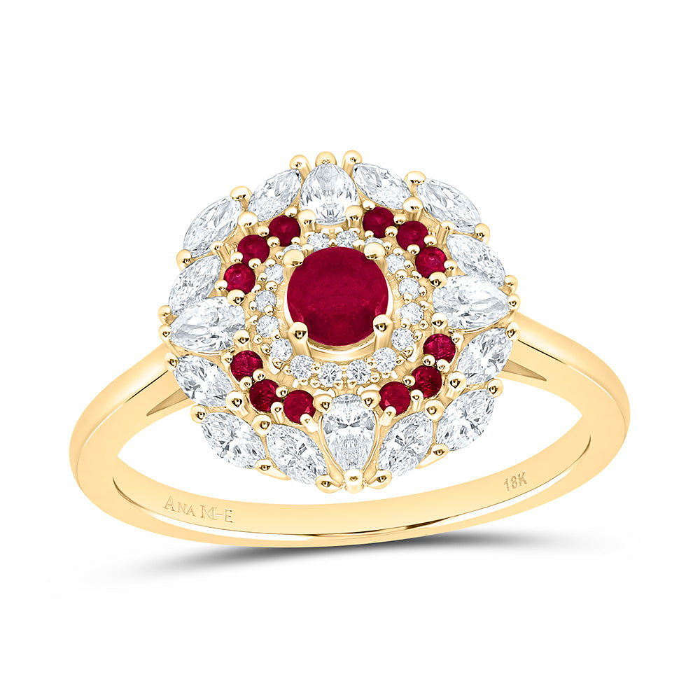18K Yellow Or White Gold 5/8Cttw Natural Diamond Ana M Elite Round Natural Gem Flower Ring