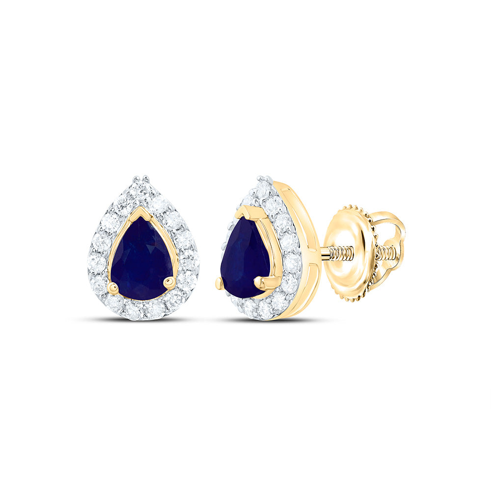 14K Yellow Gold 1/10 Cttw Natural Diamond Cn 4X3Mm Pear Shape Blue Sapphire Natural Gem Pear Earring