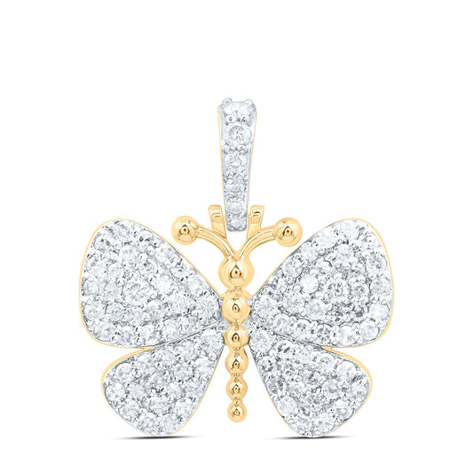 14K Yellow Gold 3/4Cttw Natural Diamond Nk Fashion Butterfly Pendant