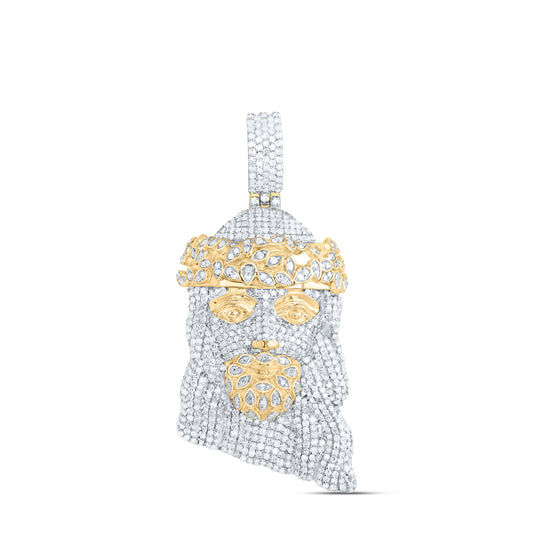 10K Yellow Gold 2 1/4Cttw Natural Diamond Nk Jesus Face Mens Charm