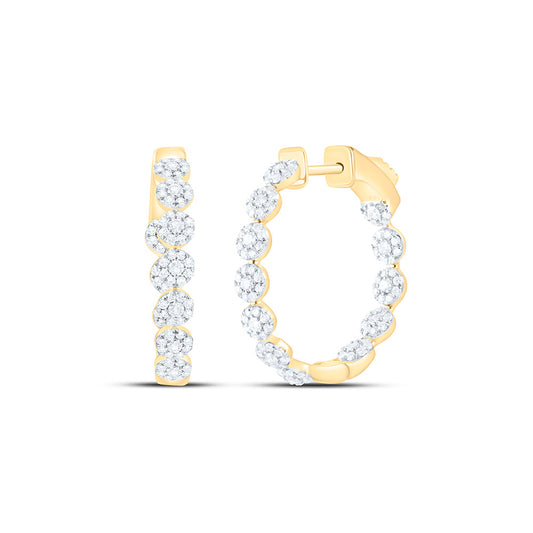 10K Yellow Or White Gold 1 Cttw Natural Diamond Cn Fashion Hoop Earring, L: 22.5 Mm x W: 3.6 Mm