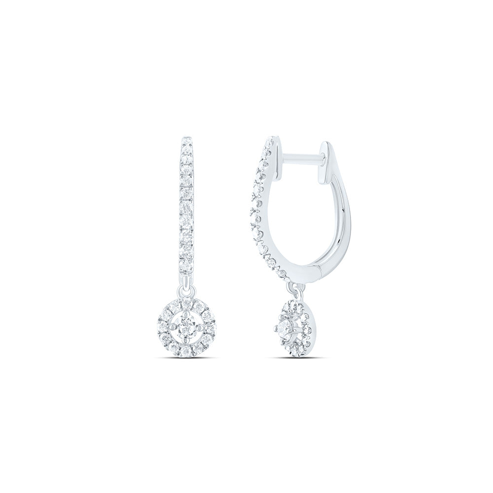 14K Yellow Or White Gold 1/2Ctw Natural Diamond Cn Fashion Hoop Dangling Earring