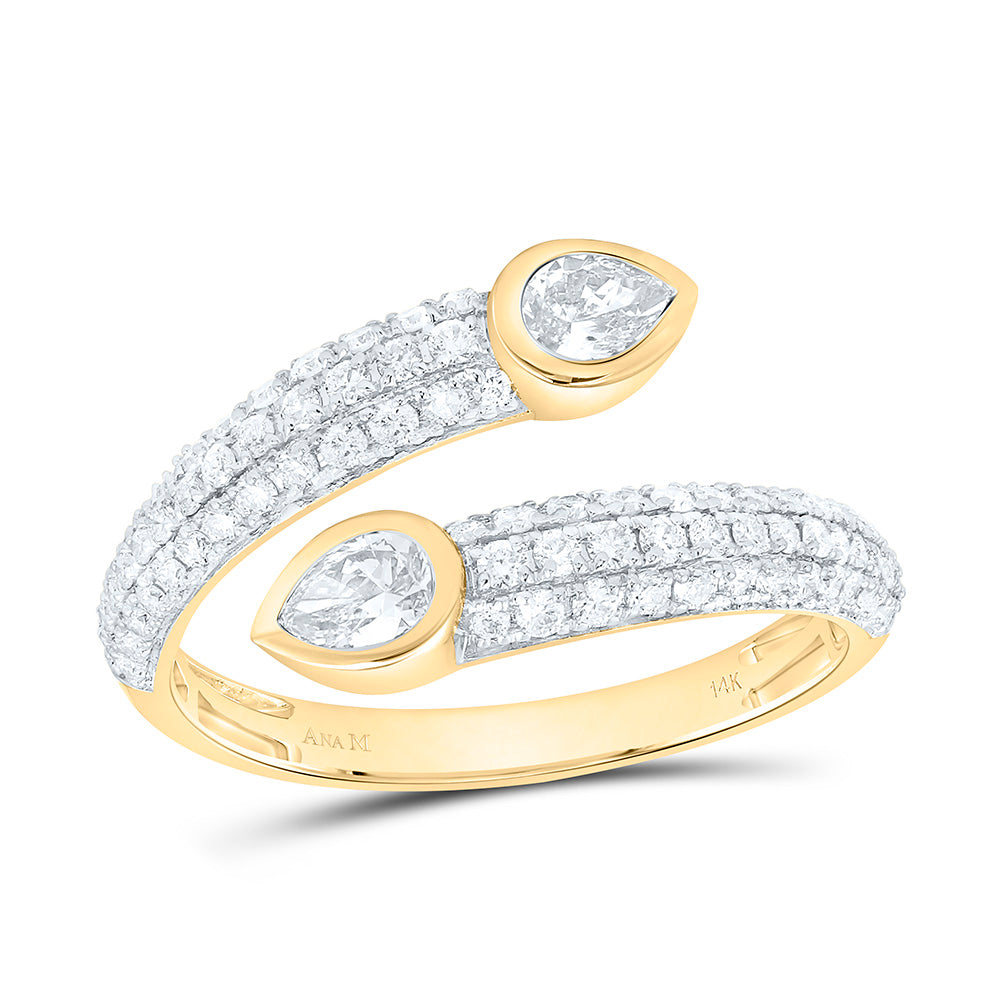 14K Yellow Or White Gold 3/8Cttw Natural Diamond Ana M 1/3Cttw Center Pear shape Tear Drop Ring