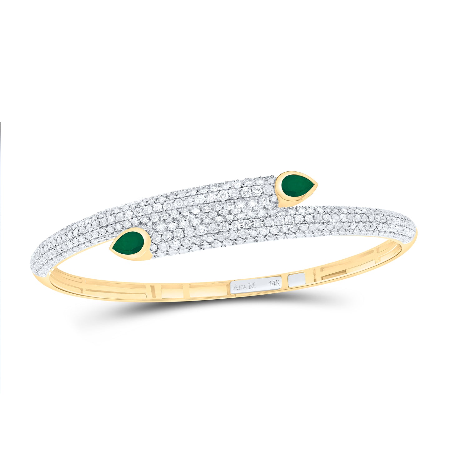 14K Yellow Gold 3 3/4Ctw Natural Diamond Ana M 6X4Mm Pear Natural Gem Tear Drop Bangle (65X55Mm)