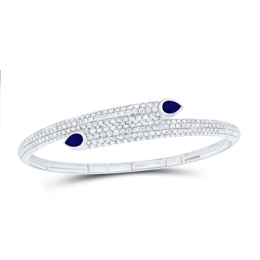 14K White Gold 3 3/4CTW Natural Diamond Ana M 6X4Mm Pear Blue Sapphire Tear Drop Bangle (65X55MM)