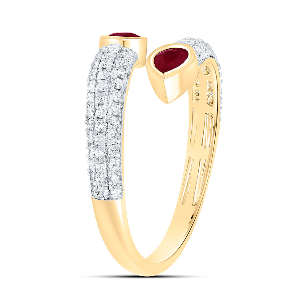 14K Yellow Gold 3/8 Cttw Natural Diamond Ana M 4X3Mm Pear Shape Ruby Natural Gem Tear Drop Bridal Anniversary Wedding Engagement Band Ring