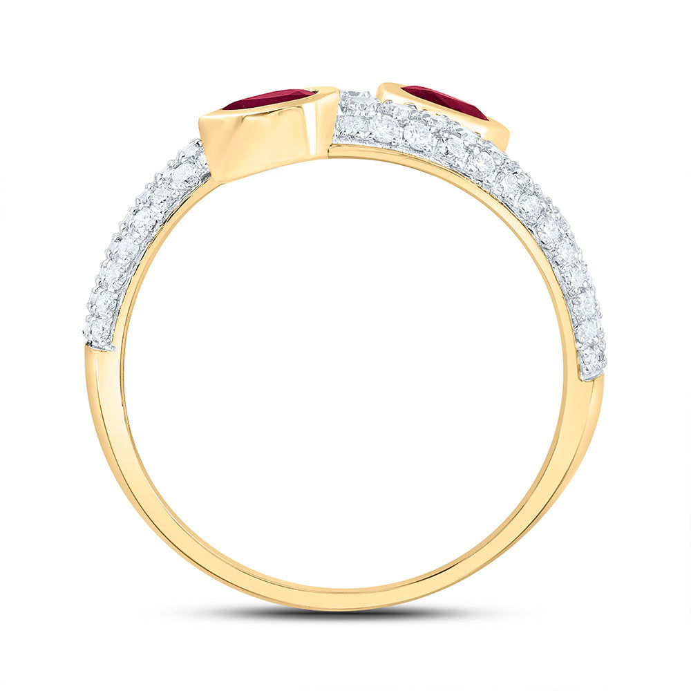 14K Yellow Gold 3/8 Cttw Natural Diamond Ana M 4X3Mm Pear Shape Ruby Natural Gem Tear Drop Bridal Anniversary Wedding Engagement Band Ring