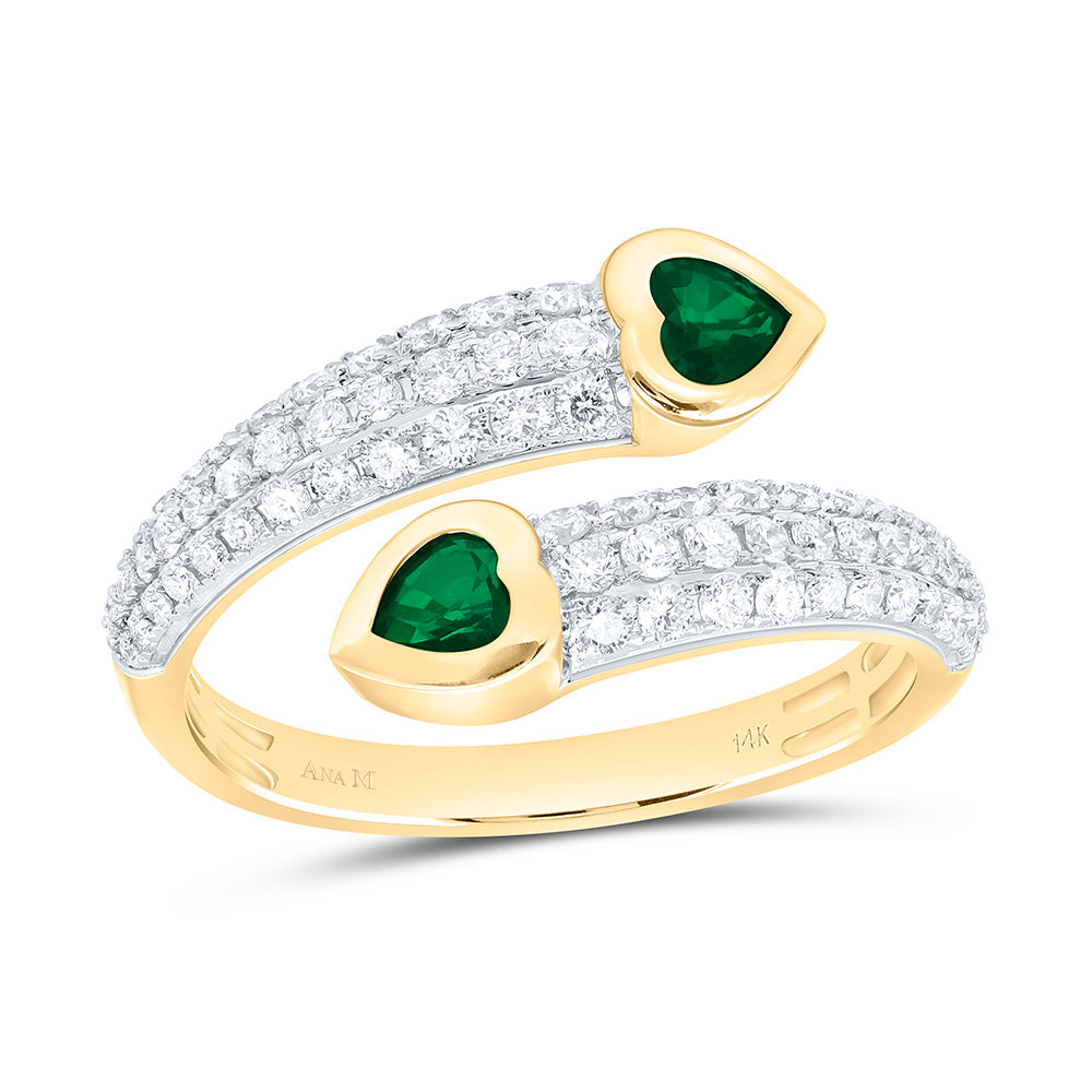 14K Yellow Gold 1/2 Cttw Natural Diamond Ana M 4Mm Emerald Natural Gem Heart Ring