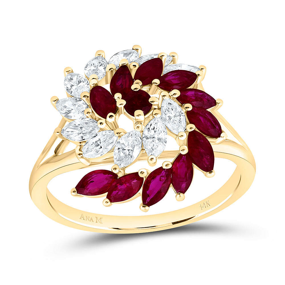 14K Yellow Gold 3/4Cttw Natural Diamond Ana M 7/8Cttw Ruby Marquise Ring
