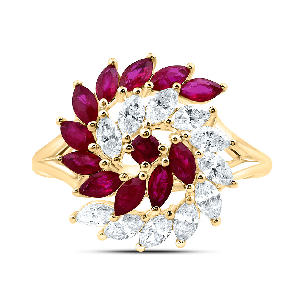 14K Yellow Gold 3/4Cttw Natural Diamond Ana M 7/8Cttw Ruby Marquise Ring