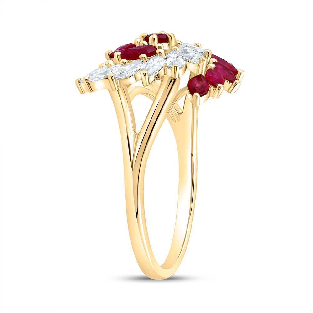 14K Yellow Gold 3/4Cttw Natural Diamond Ana M 7/8Cttw Ruby Marquise Ring
