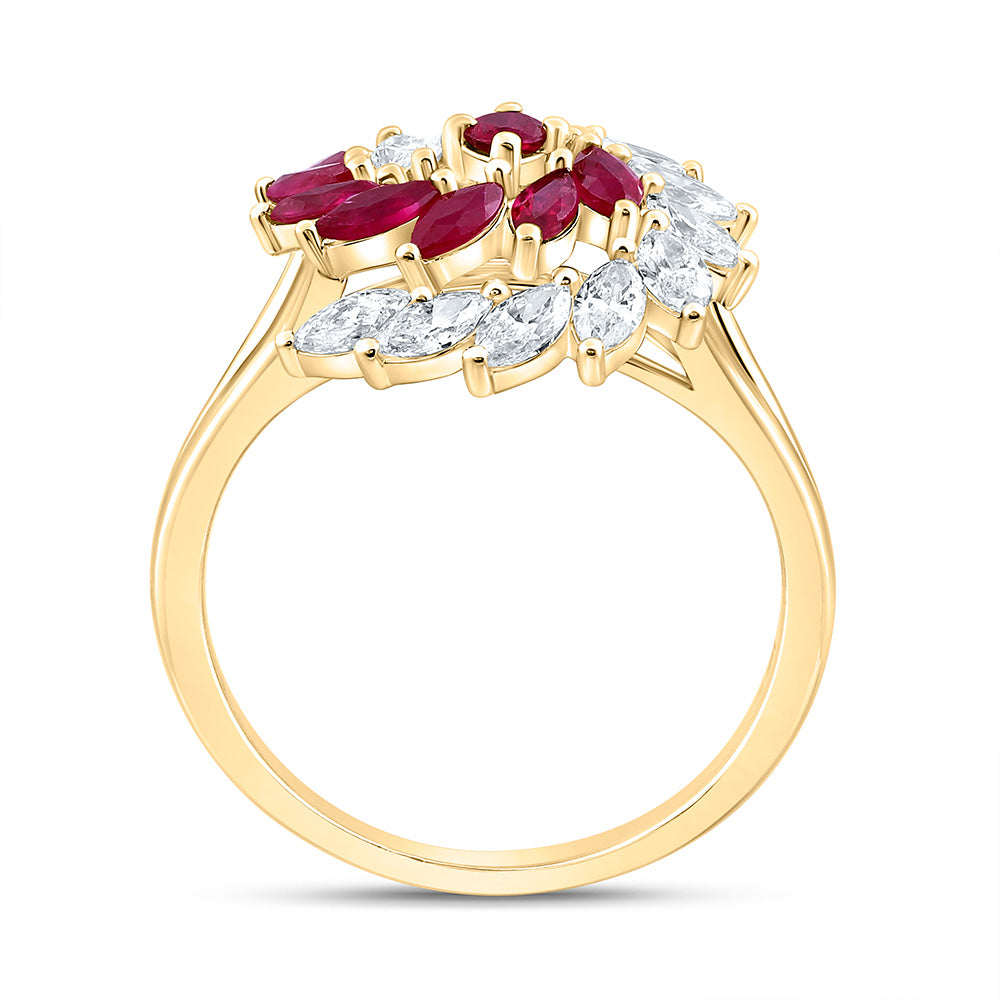 14K Yellow Gold 3/4Cttw Natural Diamond Ana M 7/8Cttw Ruby Marquise Ring
